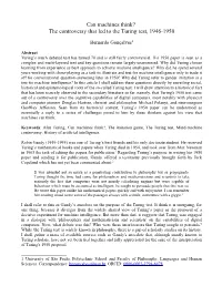 Can Machines Think? the Controversy That Led to the Turing Test, 1946-1950