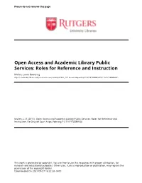Open Access and Academic Library Public Services: Roles for Reference and Instruction