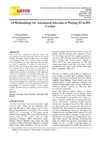 AI Methodology for Automated Selection of Playing XI in IPL Cricket