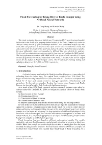 Flood Forecasting for Klang River at Kuala Lumpur Using Artificial Neural Networks