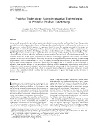 Using Interactive Technologies to Promote Positive Functioning