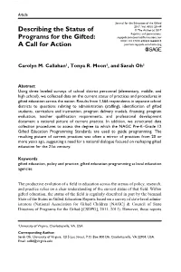 Describing the Status of Programs for the Gifted: a Call for Action