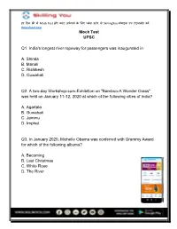 Mock Test UPSC Q1. India's Longest River Ropeway for Passengers Was