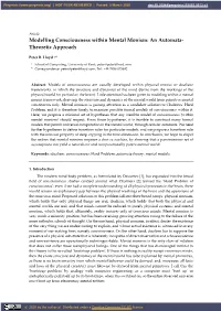 Modelling Consciousness Within Mental Monism: an Automata- Theoretic Approach