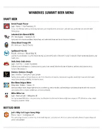 Winberies Summit Beer Menu