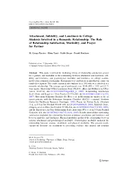 Attachment, Infidelity, and Loneliness in College