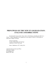 Principles of the New Evangelization: Analysis and Directions