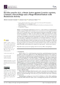 Bacillus Pumilus 15.1, a Strain Active Against Ceratitis Capitata, Contains a Novel Phage and a Phage-Related Particle with Bacteriocin Activity