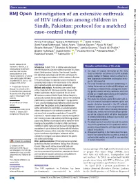 Investigation of an Extensive Outbreak of HIV Infection Among Children in Sindh, Pakistan: Protocol for a Matched Case–Control Study