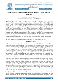 Shortcut Tree Routing Using Neighbor Table in Zigbee Wireless Networks