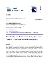 Airbus' Cabin Air Explanations During the Corona Pandemic – Presented, Analyzed, and Criticized