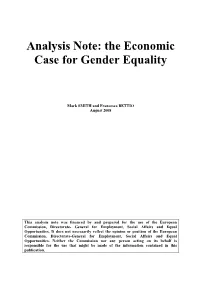 Analysis Note: the Economic Case for Gender Equality