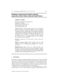 Building a National Wind Turbine Industry: Experiences from China, India and South Korea