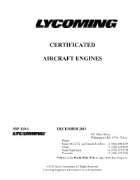 Certificated Aircraft Engines