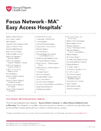 Focus Network - MASM Easy Access Hospitals*