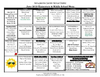 June Elementary and Middle School Lunch Menu