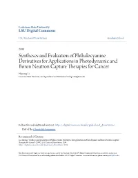 Syntheses and Evaluation of Phthalocyanine Derivatives For