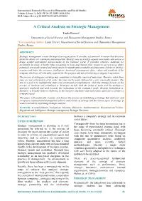 A Critical Analysis on Strategic Management