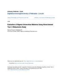 Evaluation of Nigeria Universities Websites Using Alexa Internet Tool: a Webometric Study