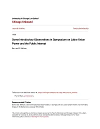 Some Introductory Observations in Symposium on Labor Union Power and the Public Interest
