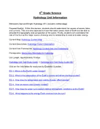 6 Grade Science Hydrology Unit Information