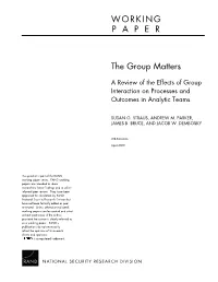 A Review of the Effects of Group Interaction on Processes and Outcomes in Analytic Teams