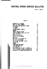 Central Opera Service Bulletin Volume 27, Number 4