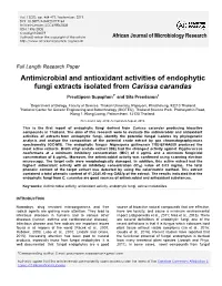 Antimicrobial and Antioxidant Activities of Endophytic Fungi Extracts Isolated from Carissa Carandas