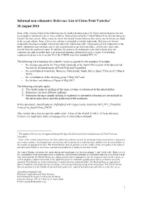 Informal Non-Exhaustive Reference List of Citrus Fruit Varieties1 28 August 2018