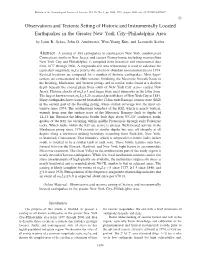 Observations and Tectonic Setting of Historic and Instrumentally Located Earthquakes in the Greater New York City–Philadelphia Area by Lynn R