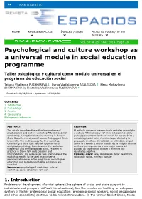 Psychological and Culture Workshop As a Universal Module in Social Education Programme