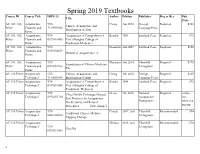 Spring 2019 Textbooks Course ID Course Title ISBN-13 Author Edition Publisher Req Or Rec Pub