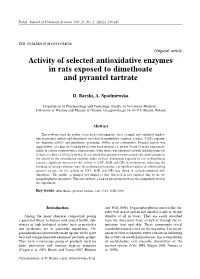 Activity of Selected Antioxidative Enzymes in Rats Exposed to Dimethoate and Pyrantel Tartrate