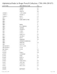 Alphabetical Index to Roger Powell Collection, 1790-1996 (M 037) LAST NAME FIRST/MIDDLE NAME Page
