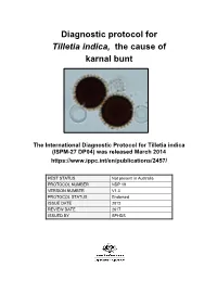 Diagnostic Protocol for Tilletia Indica, the Cause of Karnal Bunt