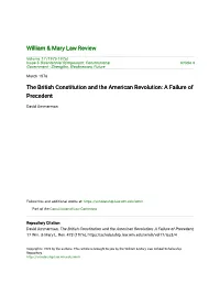 The British Constitution and the American Revolution: a Failure of Precedent