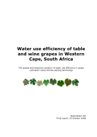 Water Use Efficiency of Table and Wine Grapes in Western Cape, South Africa 