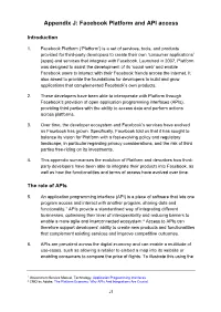 Appendix J: Facebook Platform and API Access