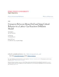 Crossover Between Mean-Field and Ising Critical Behavior in a Lattice-Gas Reaction-Diffusion Model Da-Jiang Liu the Ames Laboratory