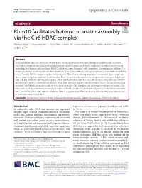 Rbm10 Facilitates Heterochromatin Assembly Via the Clr6 HDAC Complex