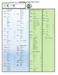 2019 Spring Plant Order Sheet