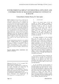 Environmental Impact of Industrial Effluent and Contributions of Managing Bodies in Context of Karachi