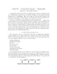 Math 746 — Commutative Algebra — Spring 2021 Instructor: Alexander Duncan