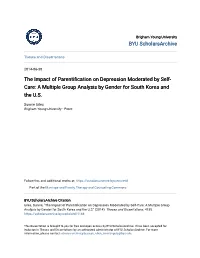 The Impact of Parentification on Depression Moderated by Self-Care: a Multiple Group Analysis by Gender for South Korea and the U.S." (2014)