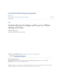 An Introduction for Judges and Lawyers to Plato's Apology of Socrates William T