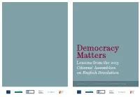 Democracy Matters: Lessons from the 2015 Citizens' Assemblies on English Devolution