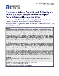 Procedure to Validate Sexual Stimuli: Reliability and Validity of a Set of Sexual Stimuli in a Sample of Young Colombian Heterosexual Males