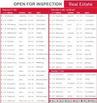 Real Estate Saturday 6 July Saturday 6 July Continued Flag Grid Address Location Time Agent Flag Grid Address Location Time Agent