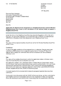 Windsor Neighbourhood Area and Forum Application