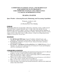 Committee on Science, Space, and Technology Subcommittee on Environment Subcommittee on Space and Aeronautics U.S